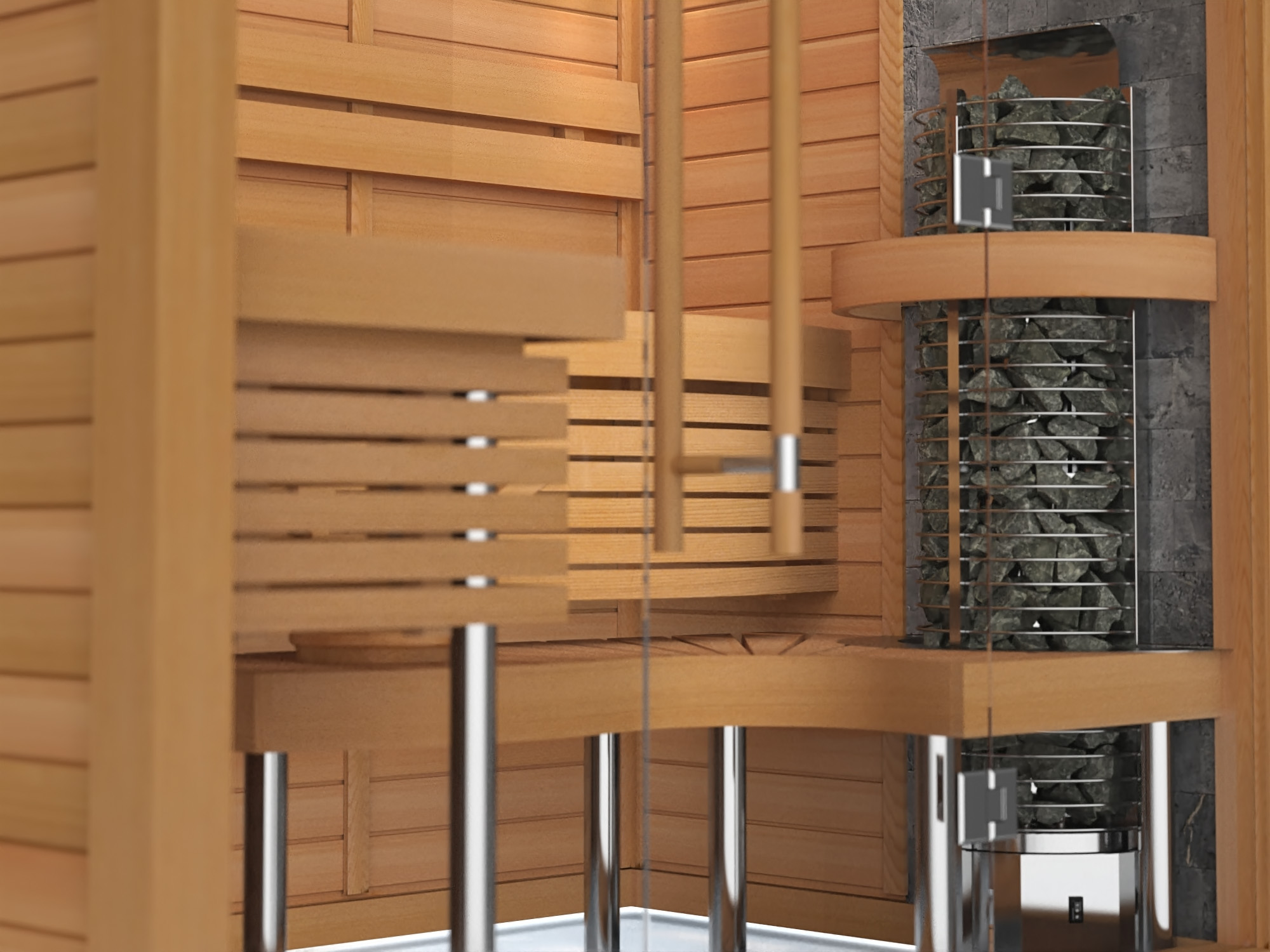 Bên trong phòng xông hơi khô gỗ Cedar
