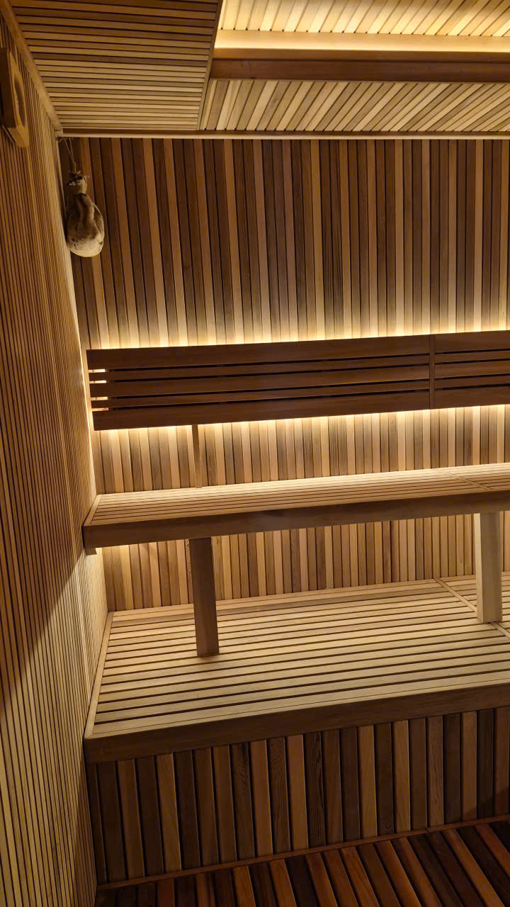 Nội thất tinh tế phòng xông hơi biệt thự Vũng Tàu do Helios Sauna thi công