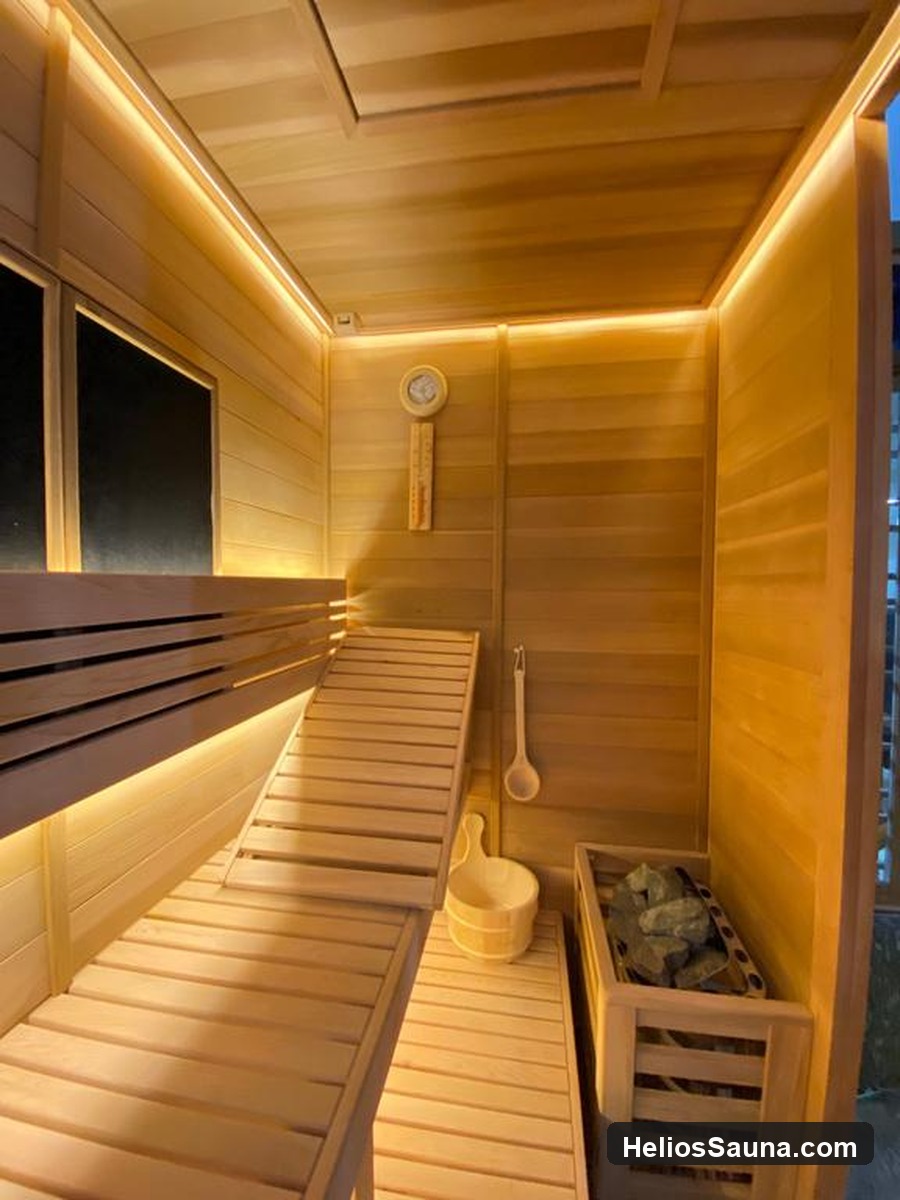 Nội thất vách gỗ và ghế băng phòng xông hơi Hoàng Nhâm Lai Châu - Helios Sauna